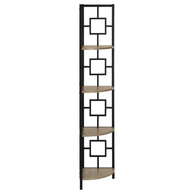 Bookcase - 62"h / dark taupe / black metal corner etagere - Monarch