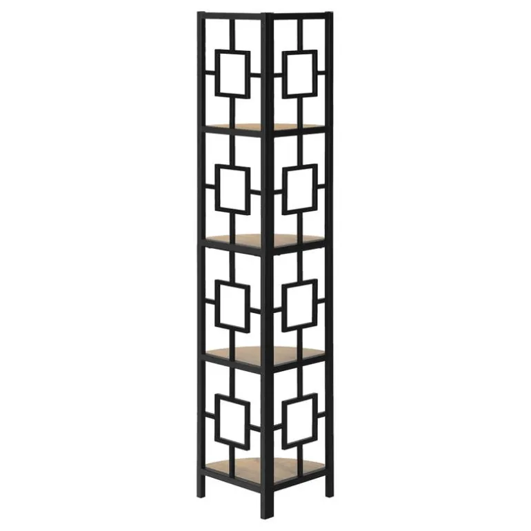 Bookcase - 62"h / dark taupe / black metal corner etagere - Monarch