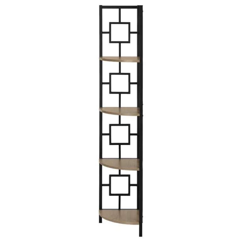 Bookcase - 62"h / dark taupe / black metal corner etagere - Monarch