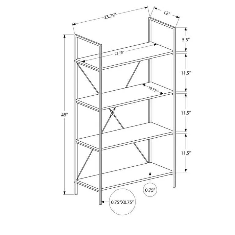 Bookcase - 48"h / dark taupe / black metal - Monarch