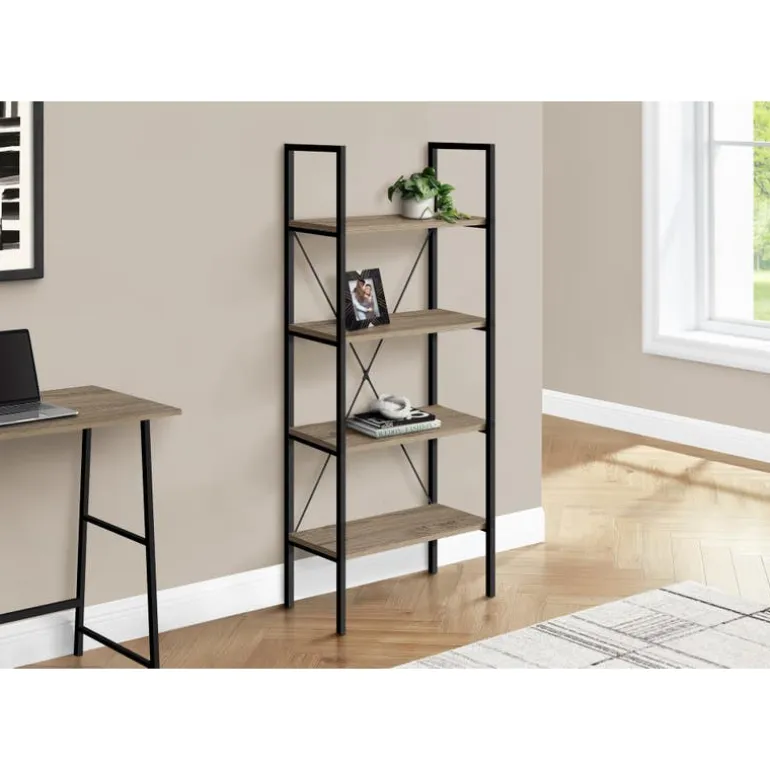 Bookcase - 48"h / dark taupe / black metal - Monarch