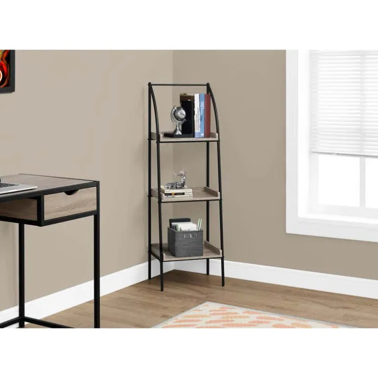 Bookcase - 48"h / dark taupe / black metal - Monarch