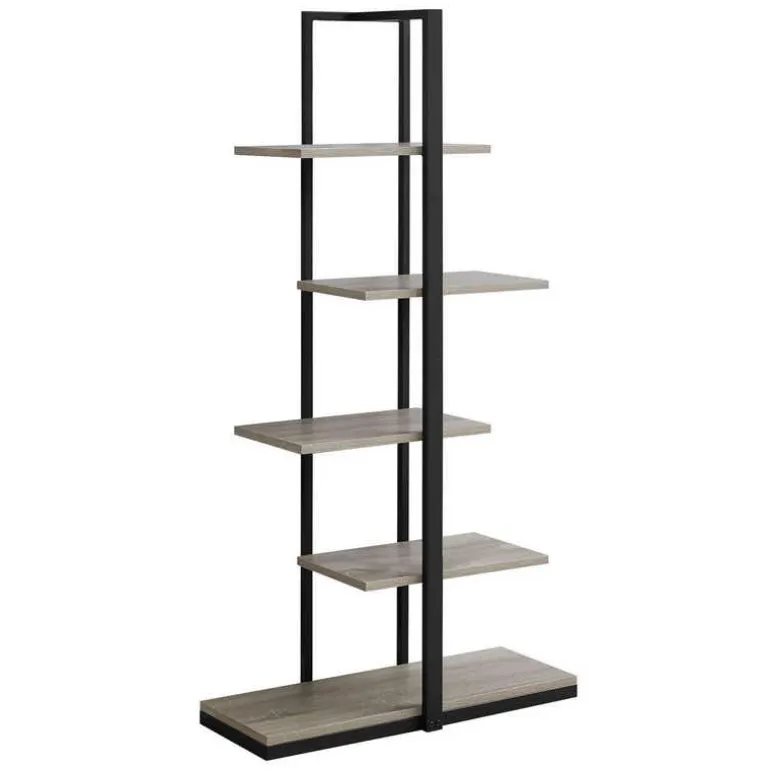 Bookcase - 60"h / dark taupe / black metal - Monarch