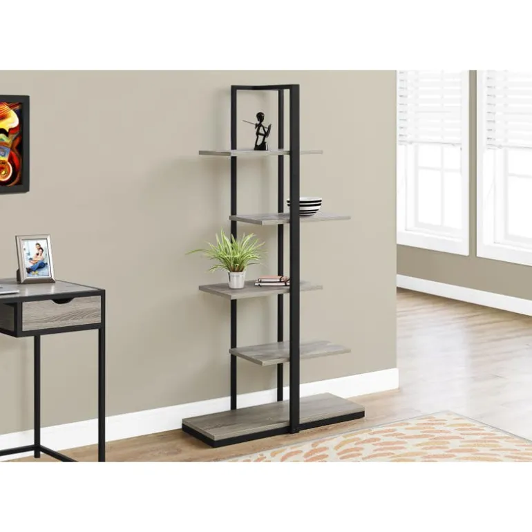 Bookcase - 60"h / dark taupe / black metal - Monarch