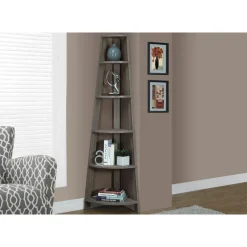 Bookcase - 72"h / dark taupe corner accent etagere - Monarch