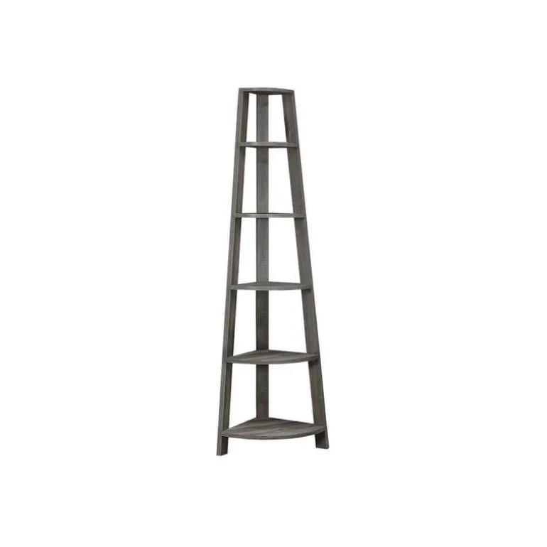 Bookcase - 72"h / dark taupe corner accent etagere - Monarch