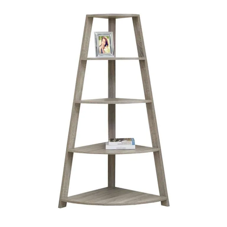 Bookcase - 60"h / dark taupe corner accent etagere - Monarch