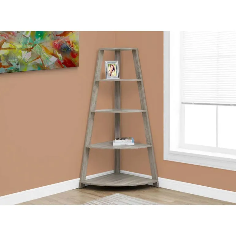 Bookcase - 60"h / dark taupe corner accent etagere - Monarch
