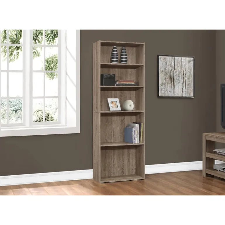 Bookcase - 72"h / dark taupe with 5 shelves - Monarch