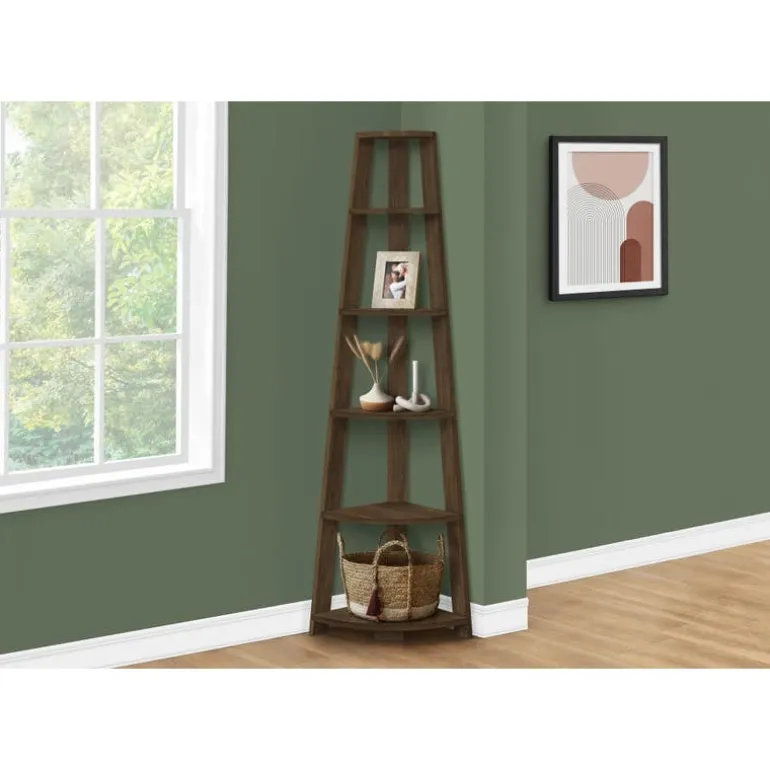 Bookcase - 72""h / dark walnut corner accent etagere - Monarch