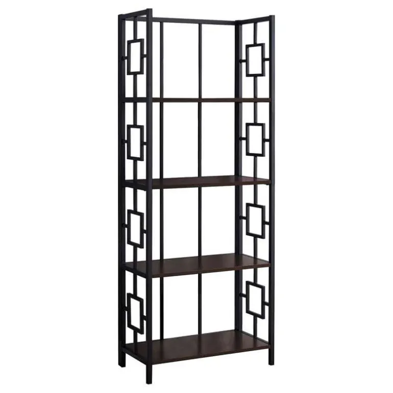 Bookcase - 62"h / espresso / black metal etagere - Monarch
