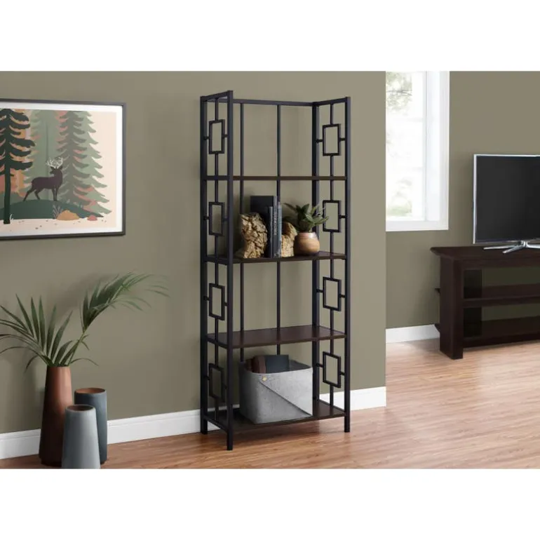 Bookcase - 62"h / espresso / black metal etagere - Monarch