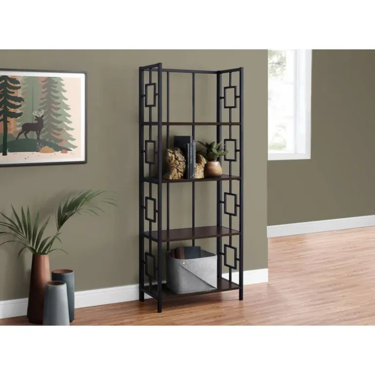 Bookcase - 62"h / espresso / black metal etagere - Monarch