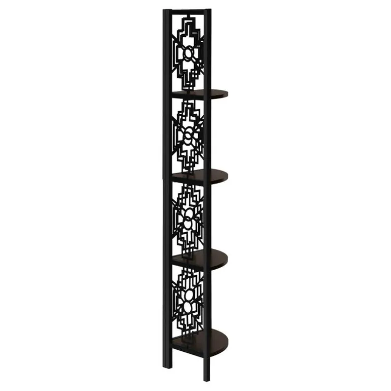 Bookcase - 62"h / espresso / black metal corner etagere - Monarch