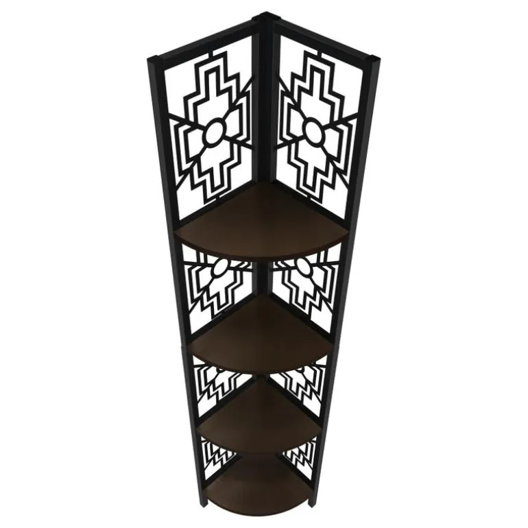 Bookcase - 62"h / espresso / black metal corner etagere - Monarch