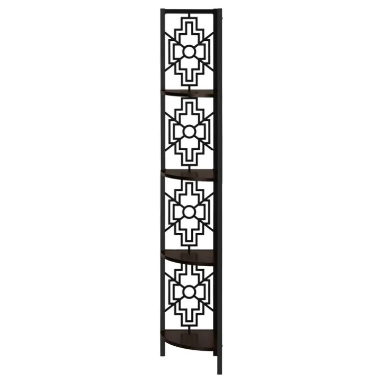 Bookcase - 62"h / espresso / black metal corner etagere - Monarch