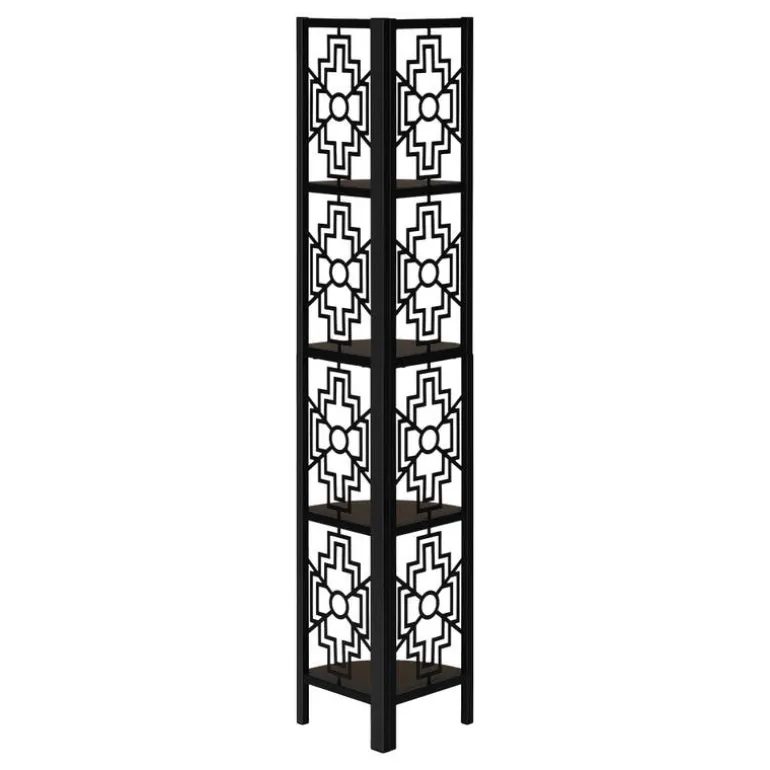 Bookcase - 62"h / espresso / black metal corner etagere - Monarch