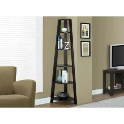Bookcase - 72"h / espresso corner accent etagere - Monarch