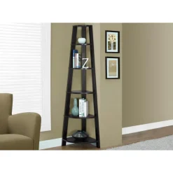 Bookcase - 72"h / espresso corner accent etagere - Monarch