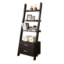 Bookcase - 69"h / espresso ladder w/ 2 storage drawers - Monarch