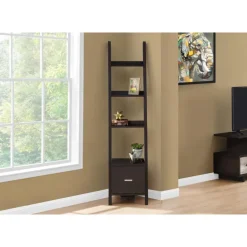 Bookcase - 69"h / espresso ladder w/ storage drawer - Monarch