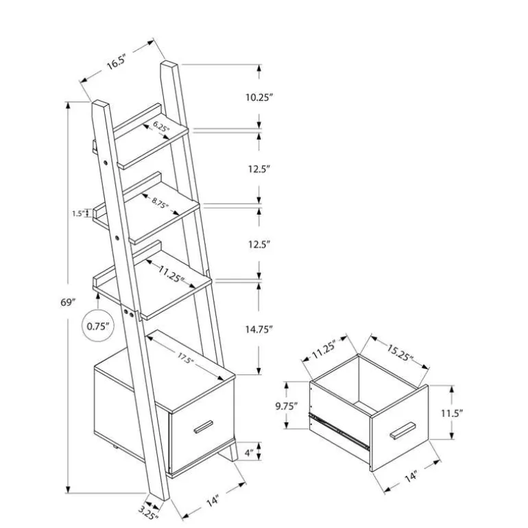 Bookcase - 69"h / espresso ladder w/ storage drawer - Monarch