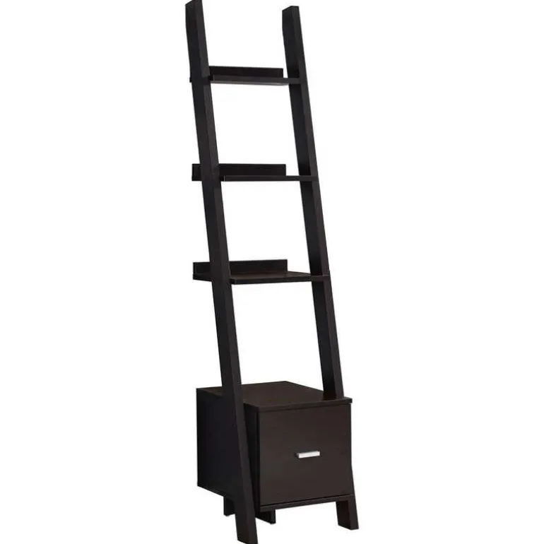 Bookcase - 69"h / espresso ladder w/ storage drawer - Monarch