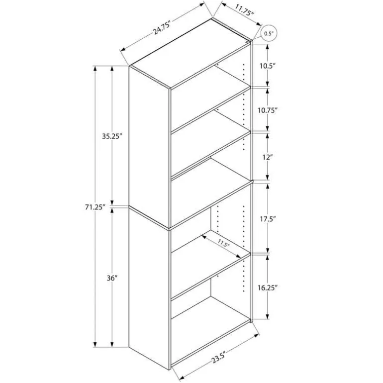 Bookcase - 72"h / espresso with 5 shelves - Monarch