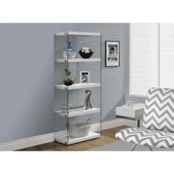 Bookcase - 60"h / glossy white with tempered glass - Monarch