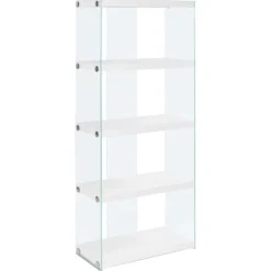 Bookcase - 60"h / glossy white with tempered glass - Monarch
