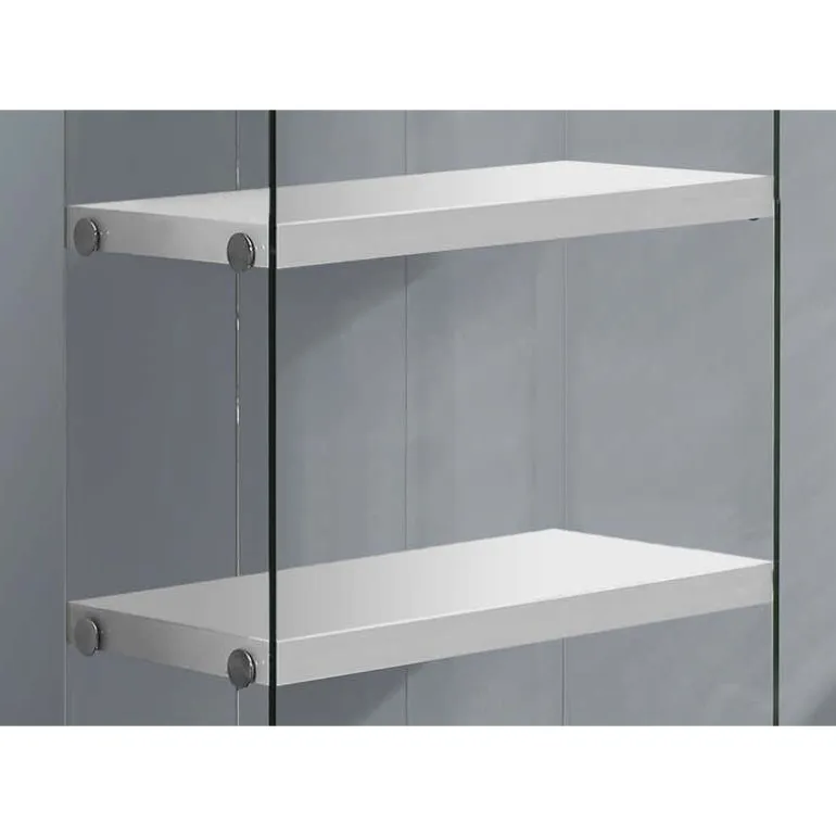 Bookcase - 60"h / glossy white with tempered glass - Monarch