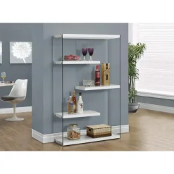 Bookcase - 60"h / glossy white with tempered glass - Monarch