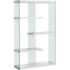 Bookcase - 60"h / glossy white with tempered glass - Monarch