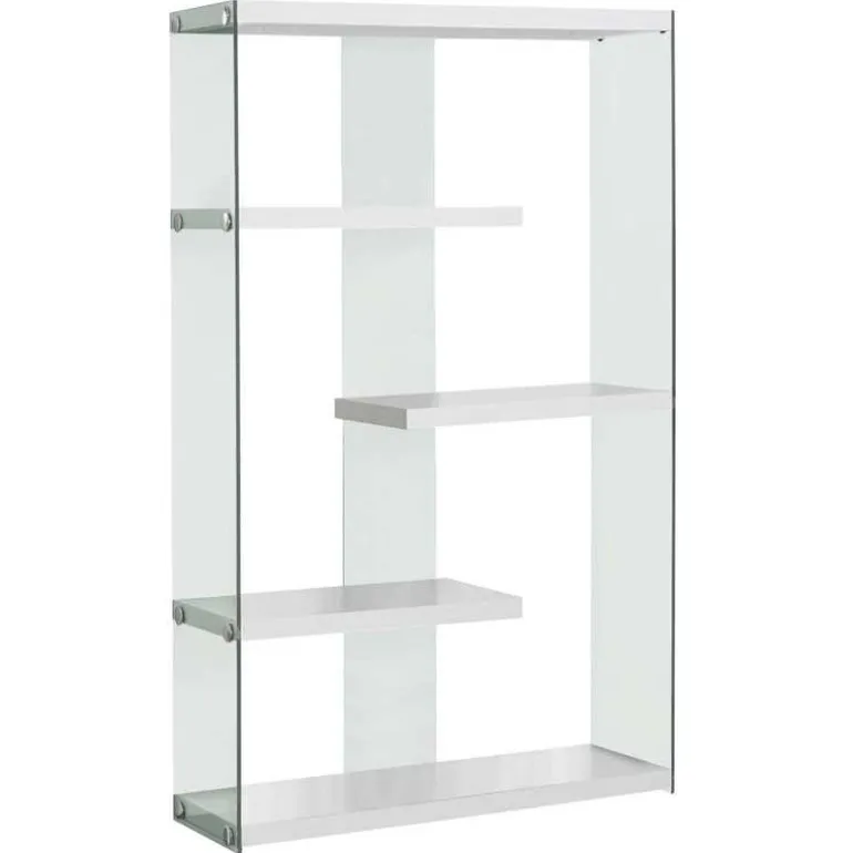 Bookcase - 60"h / glossy white with tempered glass - Monarch