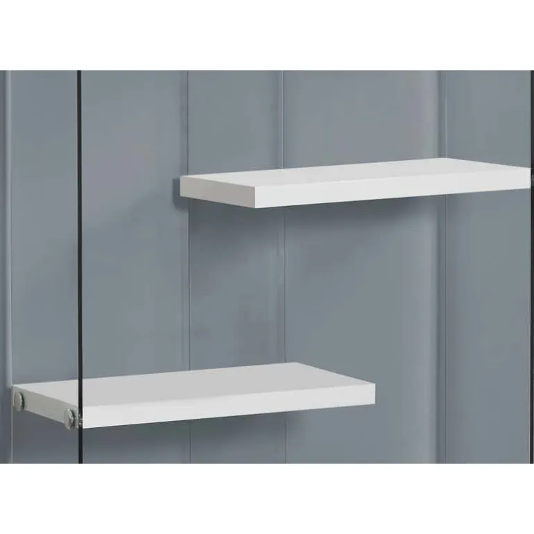Bookcase - 60"h / glossy white with tempered glass - Monarch