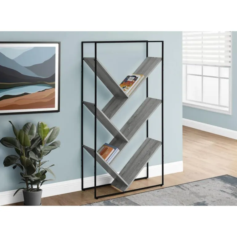 Bookcase - 60"h / grey / black metal - Monarch