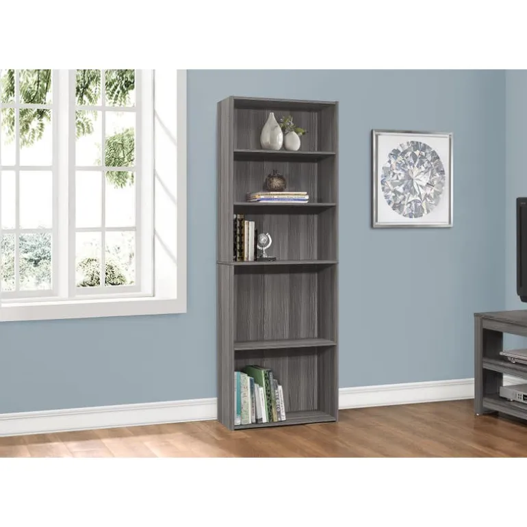 Bookcase - 72"h / grey with 5 shelves - Monarch