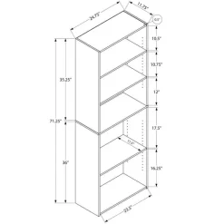 Bookcase - 72"h / grey with 5 shelves - Monarch