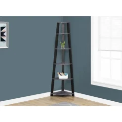 Bookcase - 72"h / grey-black corner accent etagere - Monarch