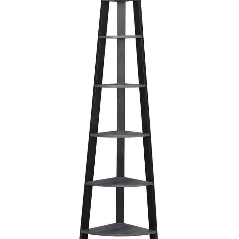 Bookcase - 72"h / grey-black corner accent etagere - Monarch