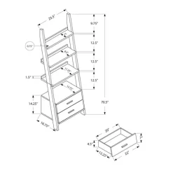 Bookcase - 69"h / grey-white ladder with 2 storage drawer - Monarch