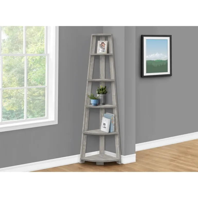 Bookcase - 72""h / industrial grey corner accent etagere - Monarch