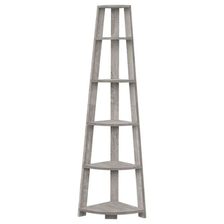 Bookcase - 72""h / industrial grey corner accent etagere - Monarch