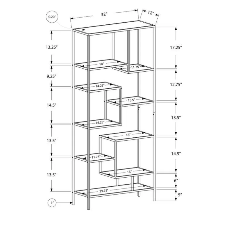 Bookcase - 72"h / silver metal with tempered glass - Monarch