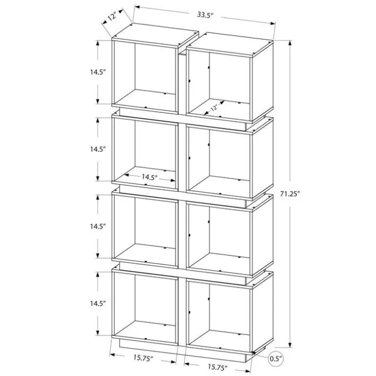 Bookcase - 71"h / white / grey - Monarch