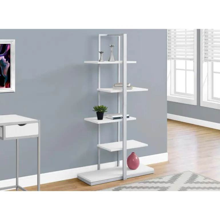 Bookcase - 60"h / white / silver metal - Monarch