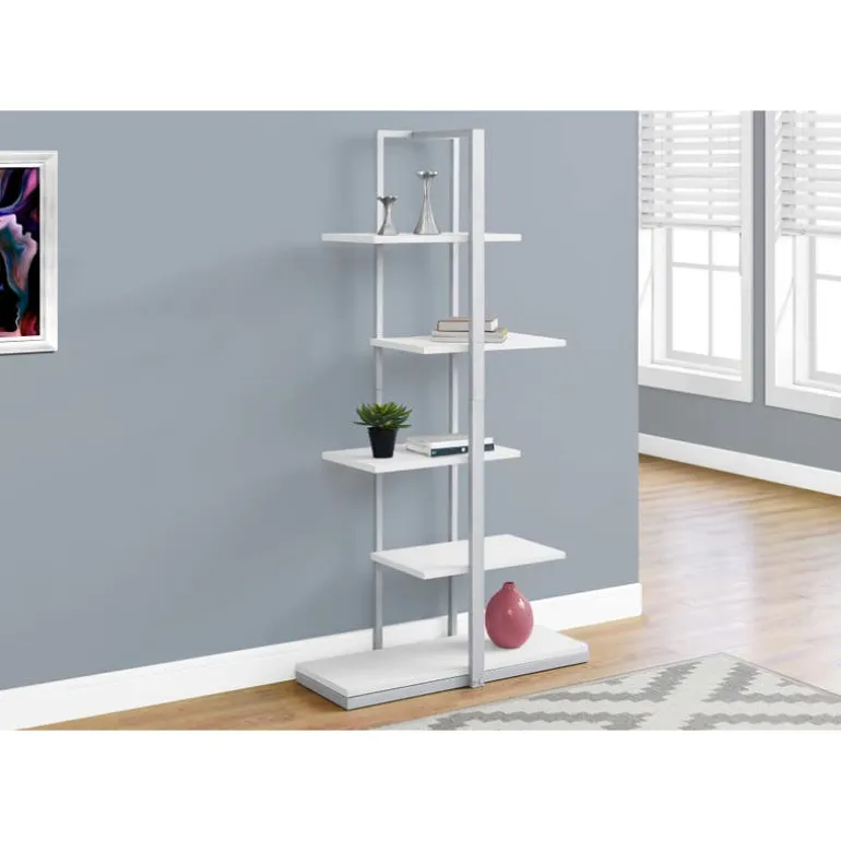 Bookcase - 60"h / white / silver metal - Monarch