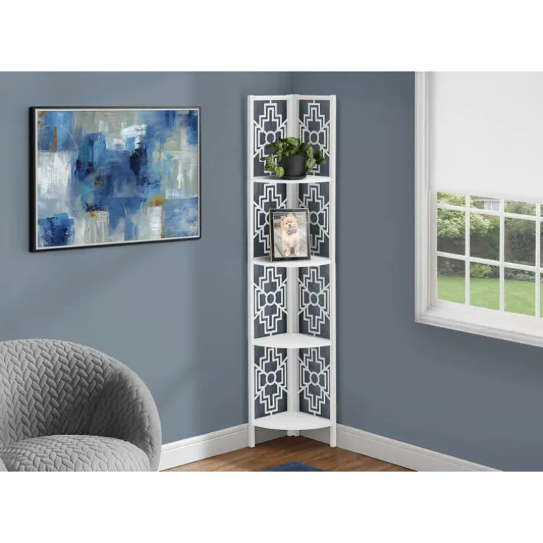 Bookcase - 62"h / white / white metal corner etagere - Monarch