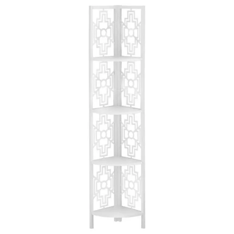 Bookcase - 62"h / white / white metal corner etagere - Monarch