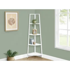 Bookcase - 60"h / white / white metal corner etagere - Monarch